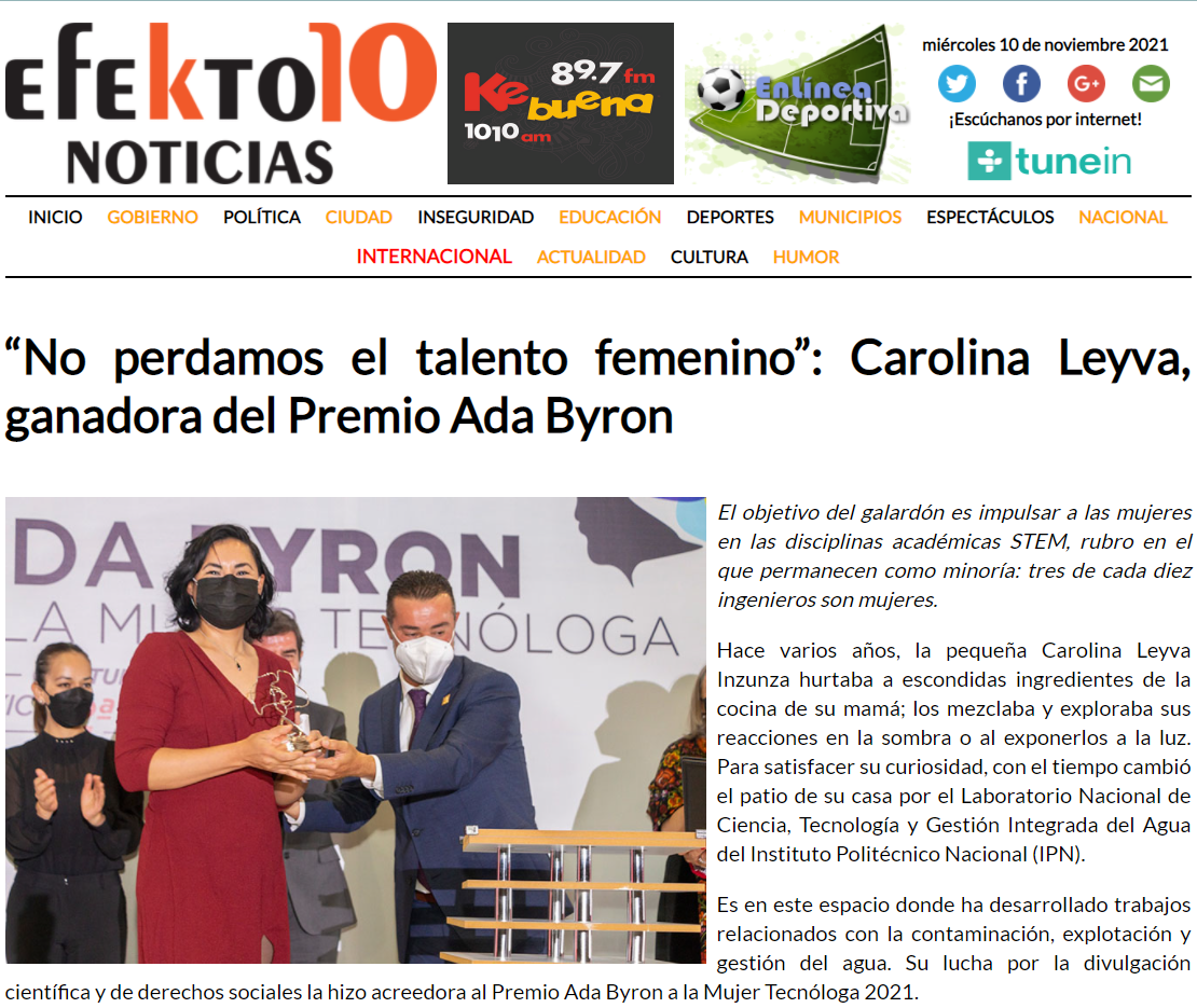 “No perdamos el talento femenino”: Carolina Leyva, ganadora del Premio Ada Byron