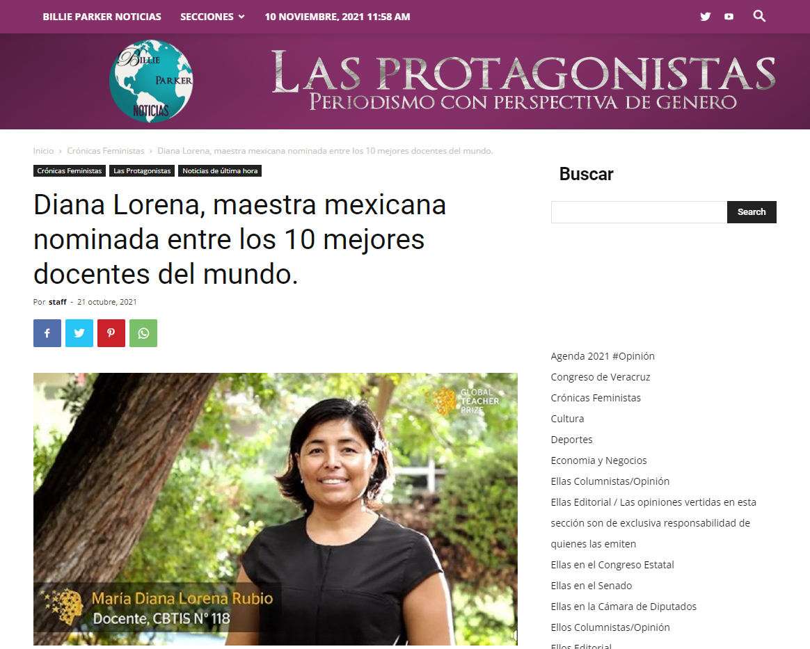 Diana Lorena, maestra mexicana nominada entre los 10 mejores docentes del mundo.