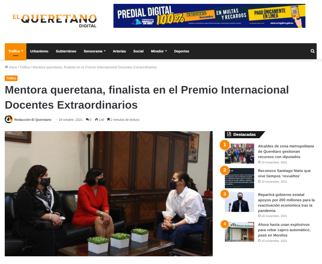 Mentora queretana, finalista en el Premio Internacional Docentes Extraordinarios