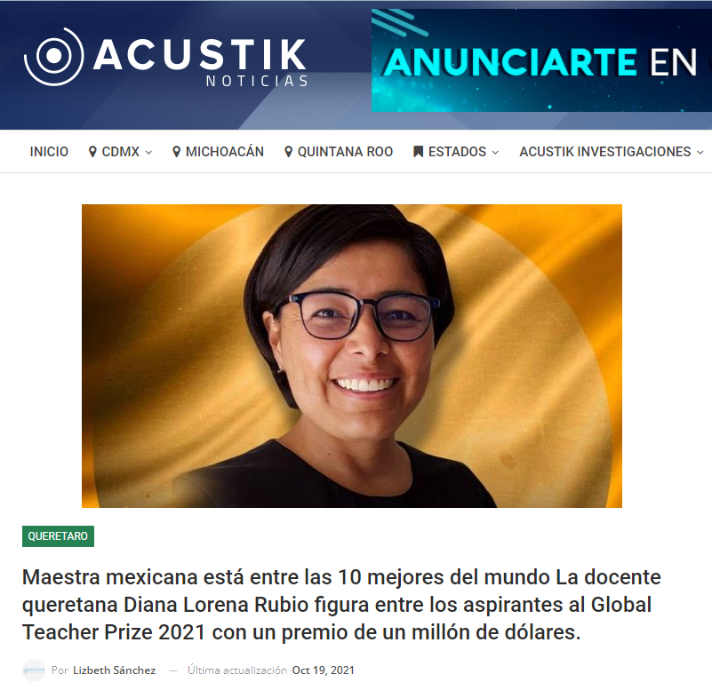 Diana Lorena Rubio figura entre los aspirantes al Global Teacher Prize 2021