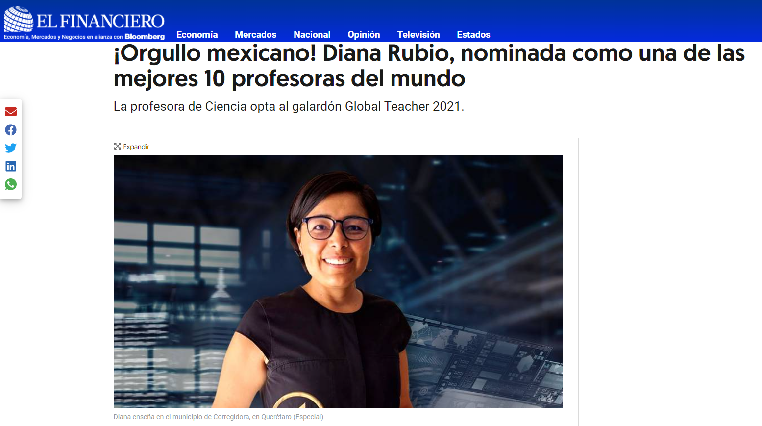 Mexicana es nominada como una de las 10 mejores maestras del mundo