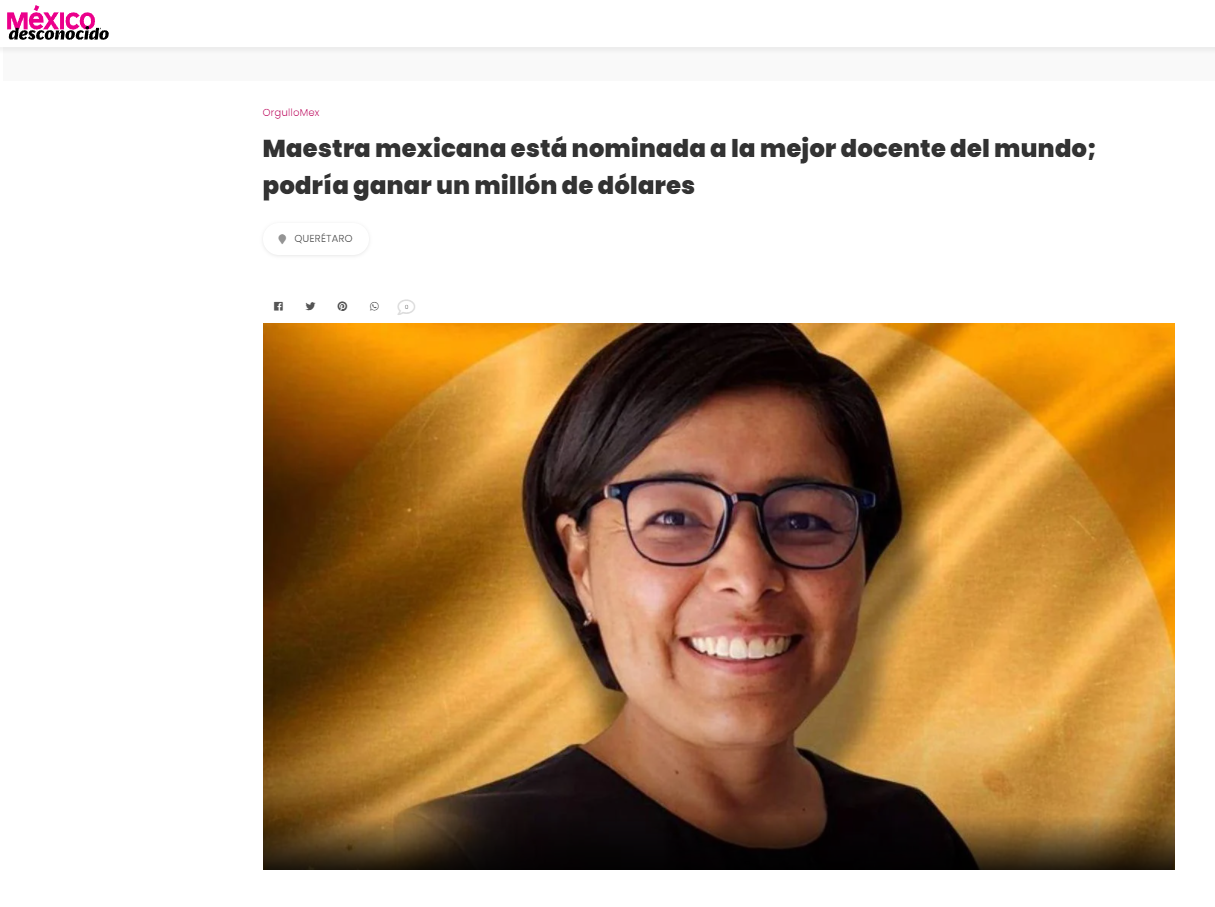 Maestra mexicana está nominada a la mejor docente del mundo; podría ganar un millón de dólares