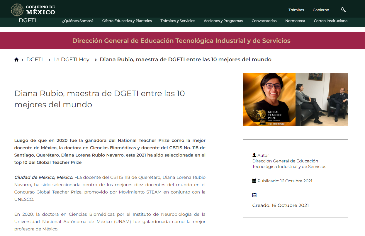 Diana Rubio, maestra de DGETI entre las 10 mejores del mundo