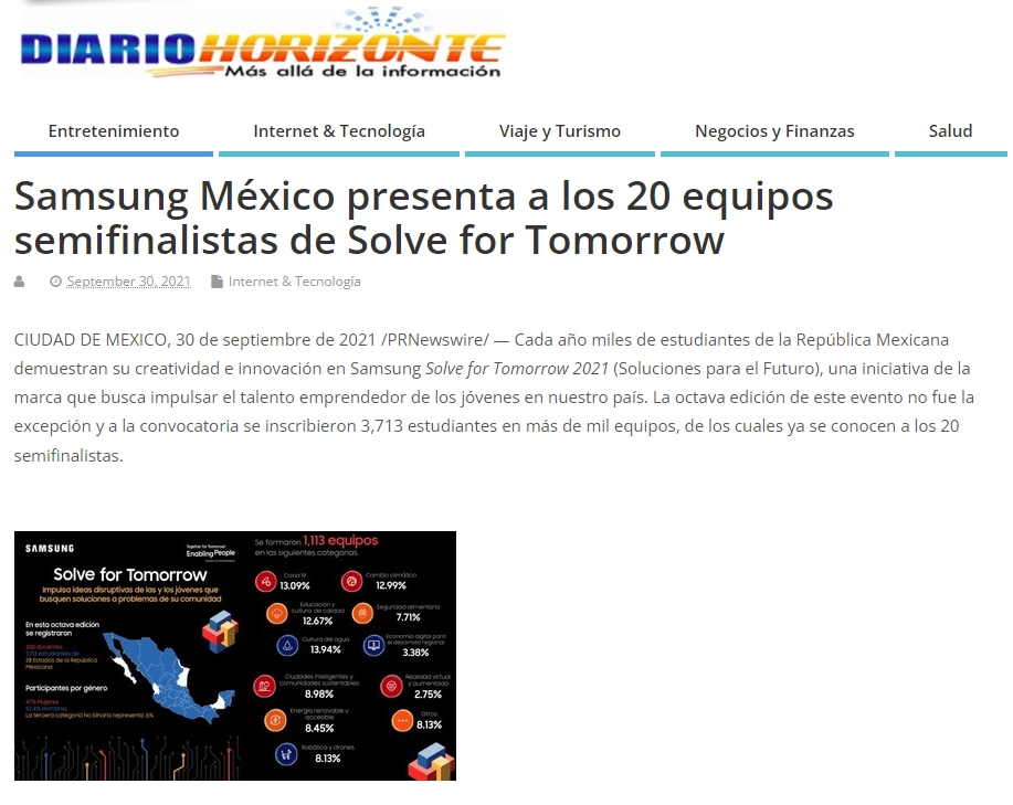 Samsung México presenta a los 20 equipos semifinalistas de Solve for Tomorrow