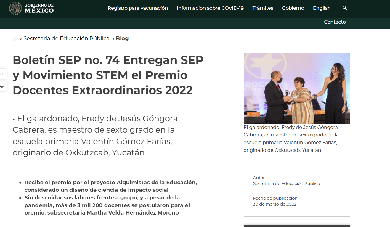 Entregan SEP y Movimiento STEM el Premio Docentes Extraordinarios 2022