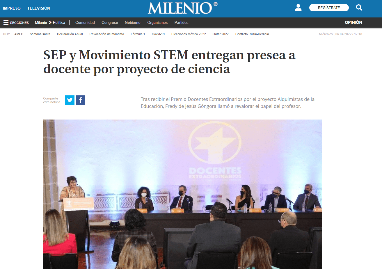 SEP y Movimiento STEM entregan presea a docente por proyecto de ciencia