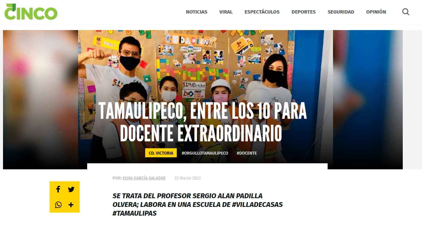 TAMAULIPECO, ENTRE LOS 10 PARA DOCENTE EXTRAORDINARIO
