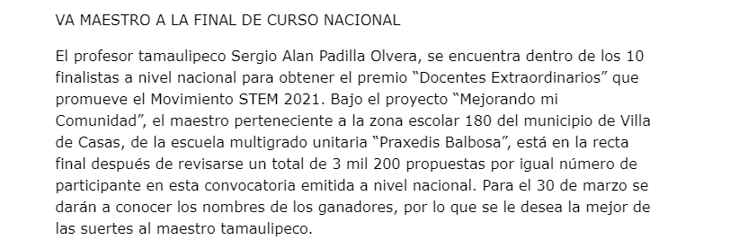 Maestro Tamaulipeco Finalista Nacional