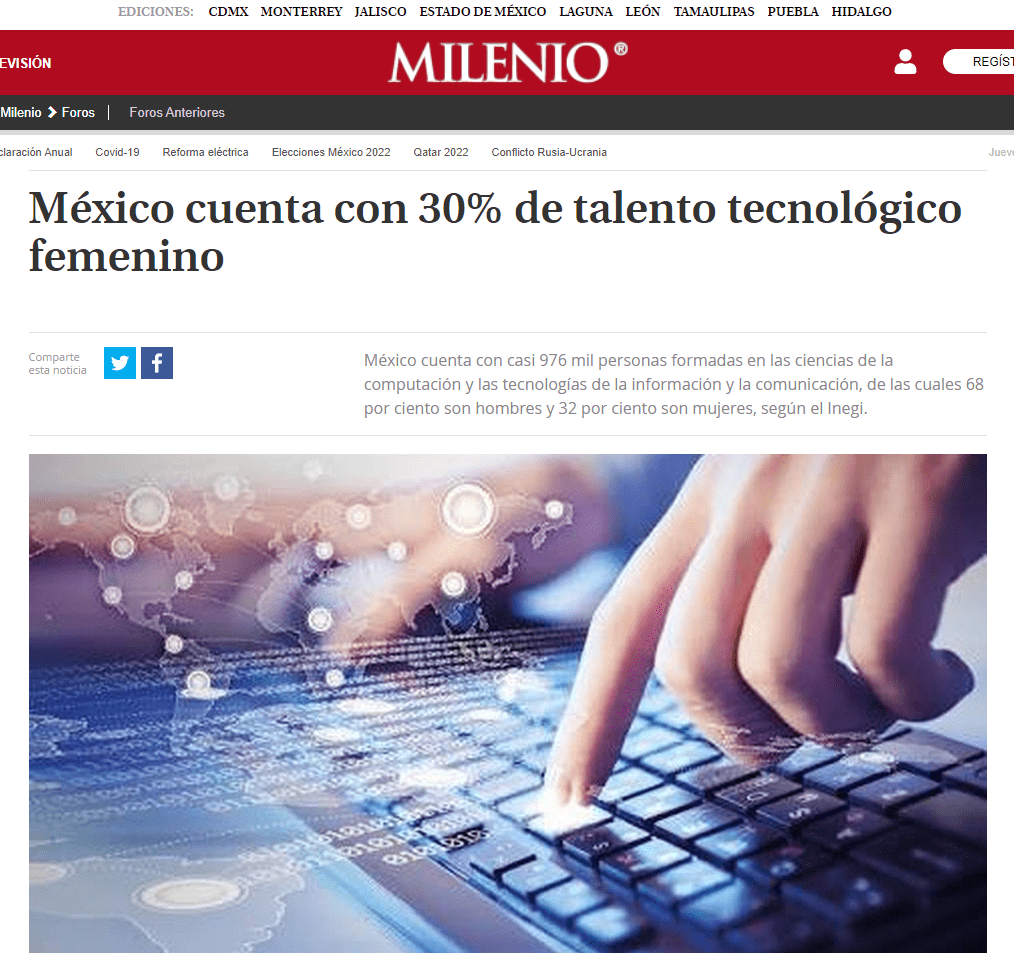México cuenta con 30% de talento tecnológico femenino