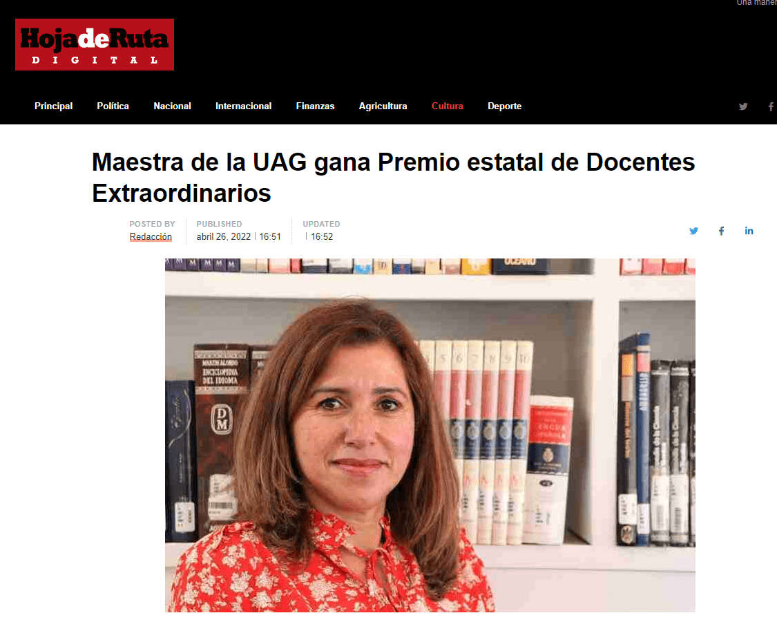 Maestra de la UAG gana Premio estatal de Docentes Extraordinarios