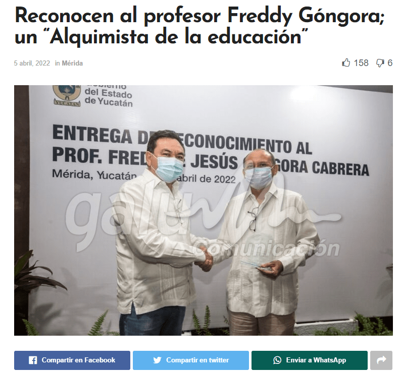 Reconocen al profesor Freddy Góngora; un “Alquimista de la educación”