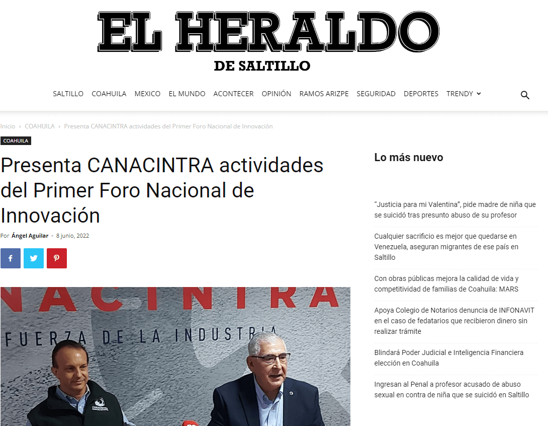 Presenta CANACINTRA actividades del Primer Foro Nacional de Innovación