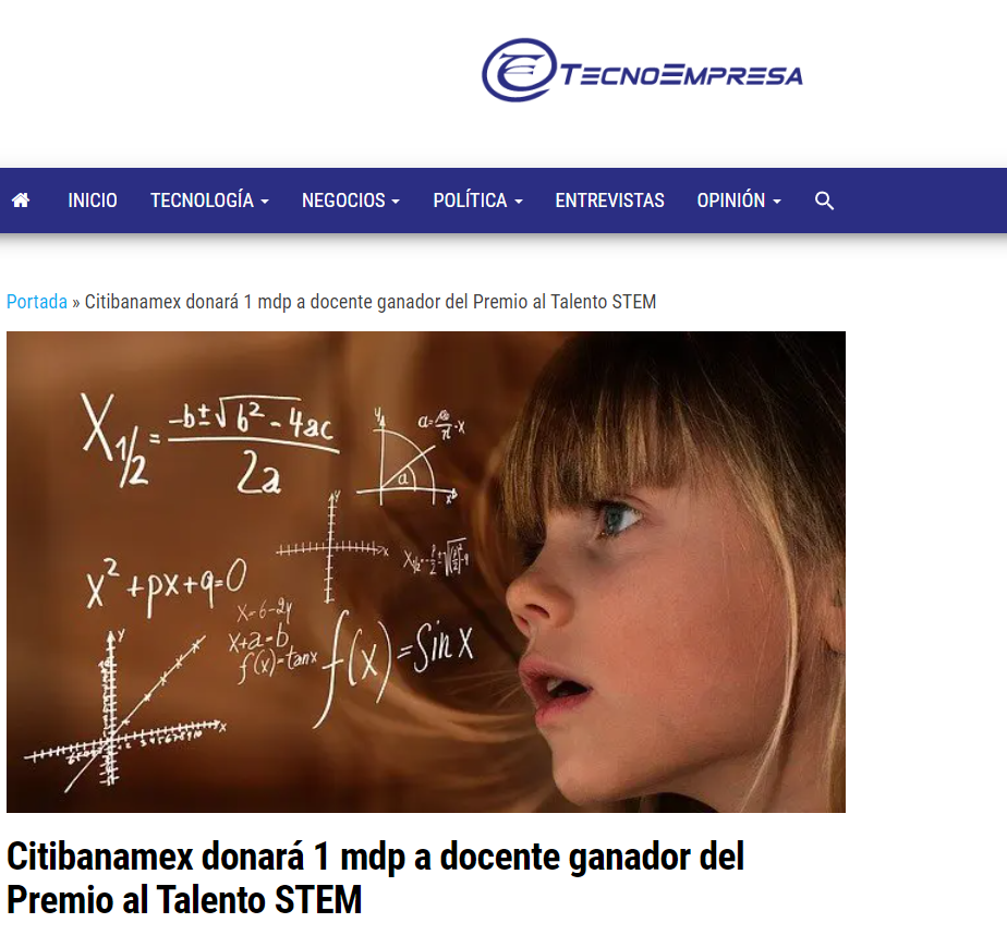 Citibanamex donará 1 mdp a docente ganador del Premio al Talento STEM