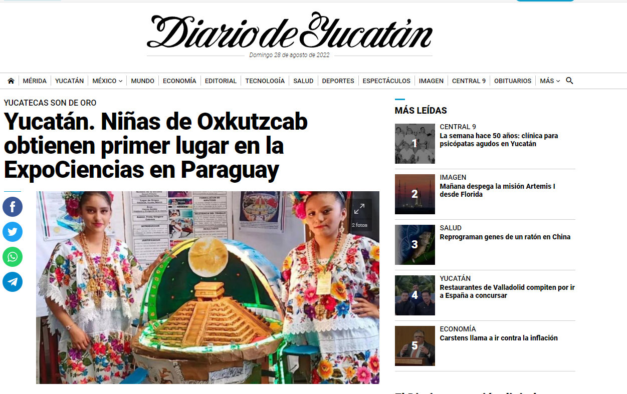 Yucatán. Niñas de Oxkutzcab obtienen primer lugar en la ExpoCiencias en Paraguay