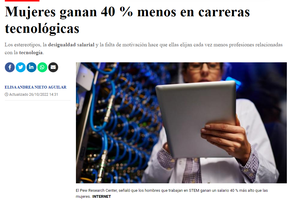 Mujeres ganan 40 % menos en carreras tecnológicas